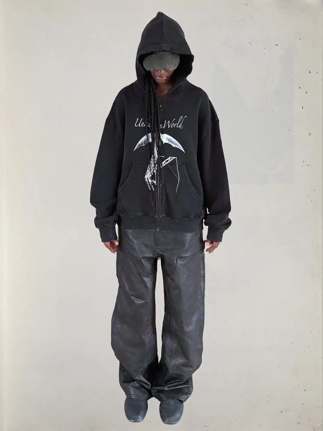 UNKNOWNWORLD | Bat Print Zip-Up Hoodie Sweatshirt