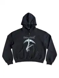 UNKNOWNWORLD | Bat Print Zip-Up Hoodie Sweatshirt