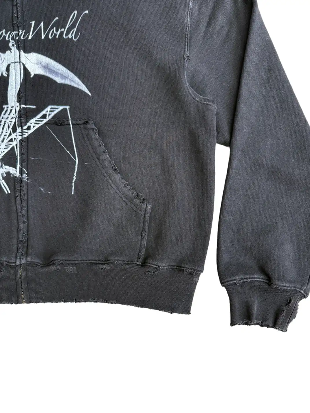 UNKNOWNWORLD | Bat Print Zip-Up Hoodie Sweatshirt