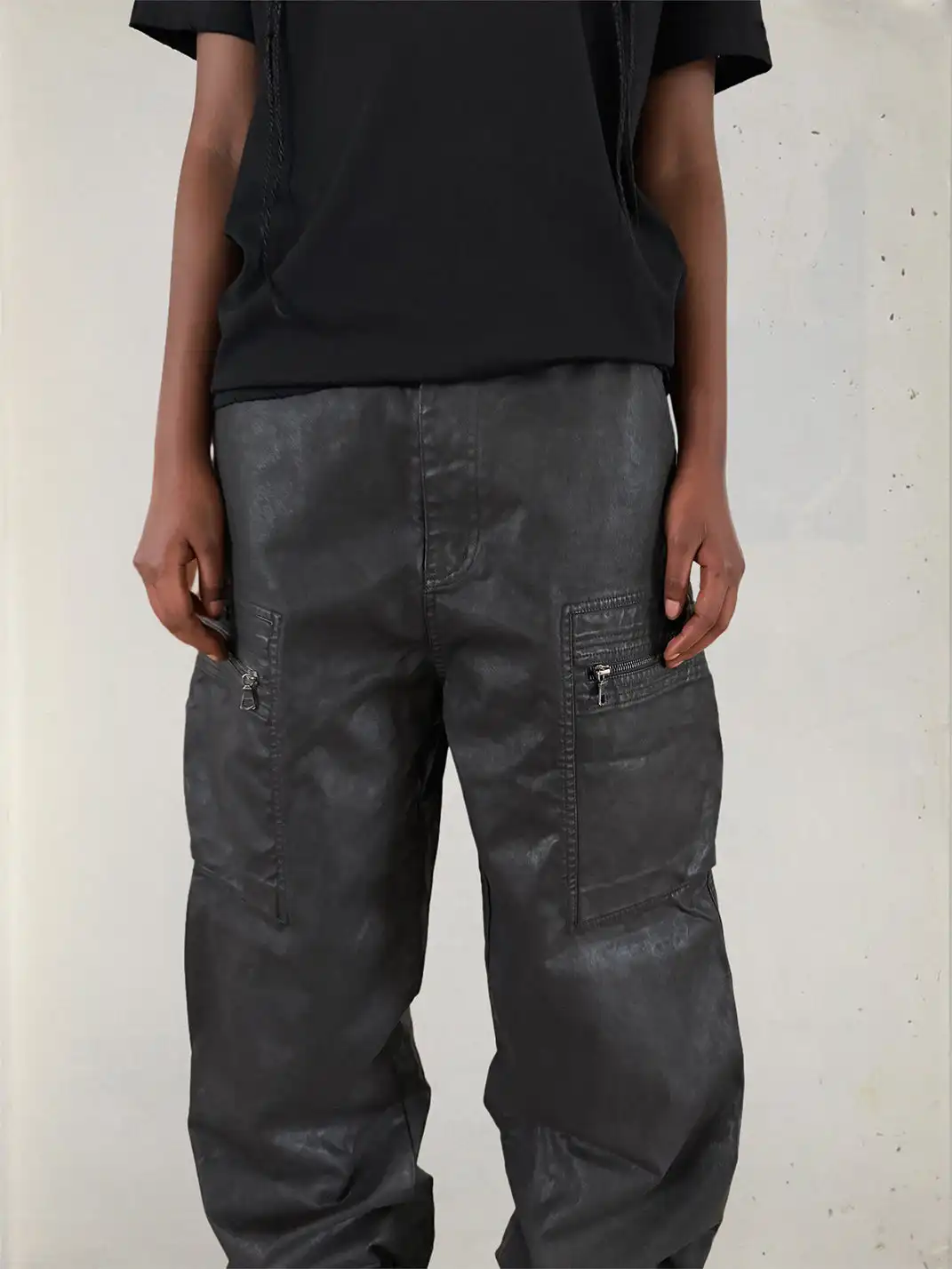 UNKNOWNWORLD | Waxed Zipper Pocket Cargo Pants