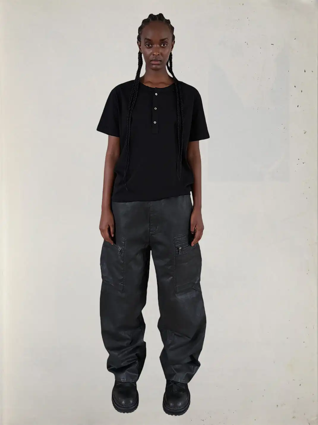 UNKNOWNWORLD | Waxed Zipper Pocket Cargo Pants