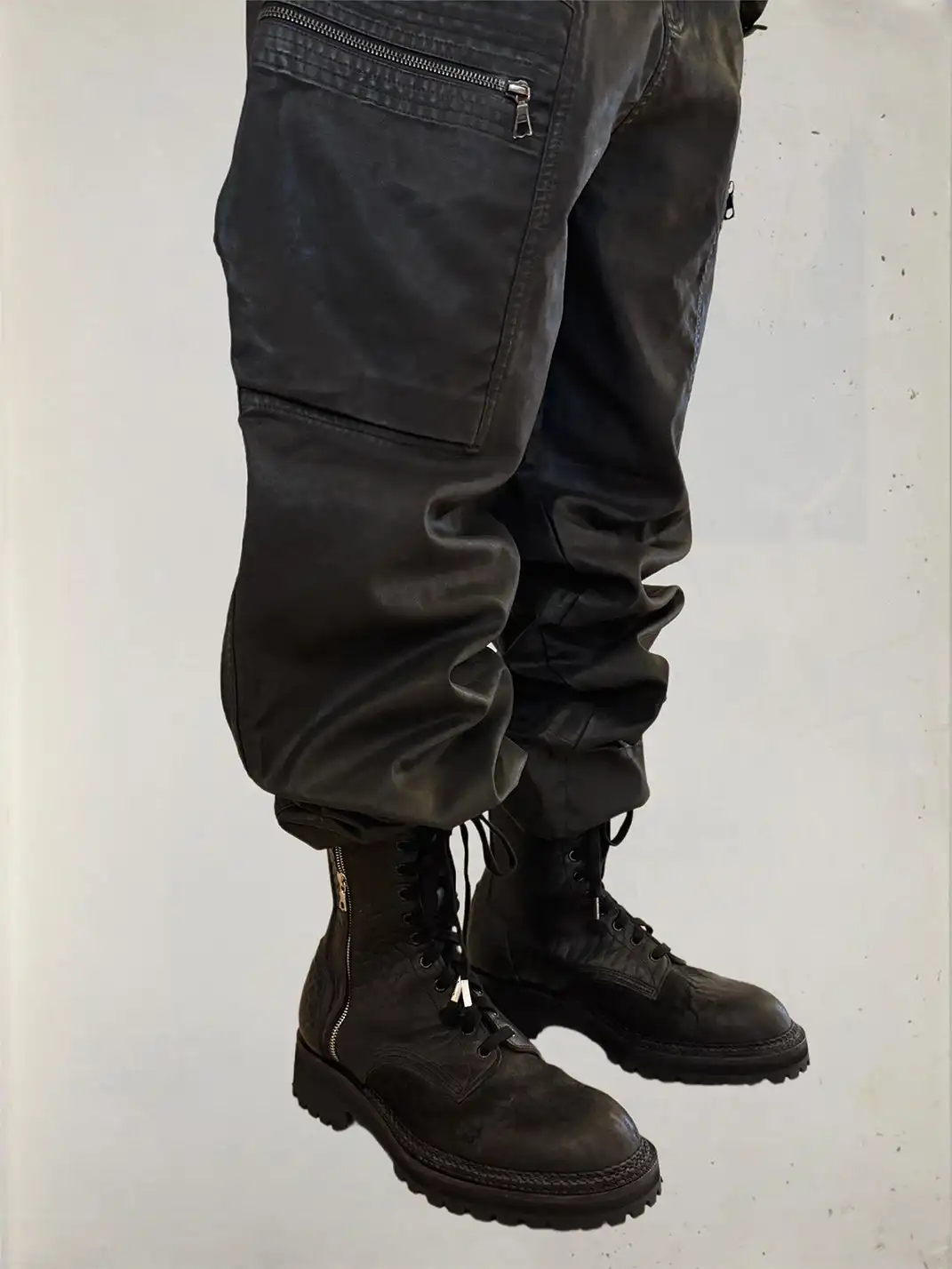 UNKNOWNWORLD | Waxed Zipper Pocket Cargo Pants