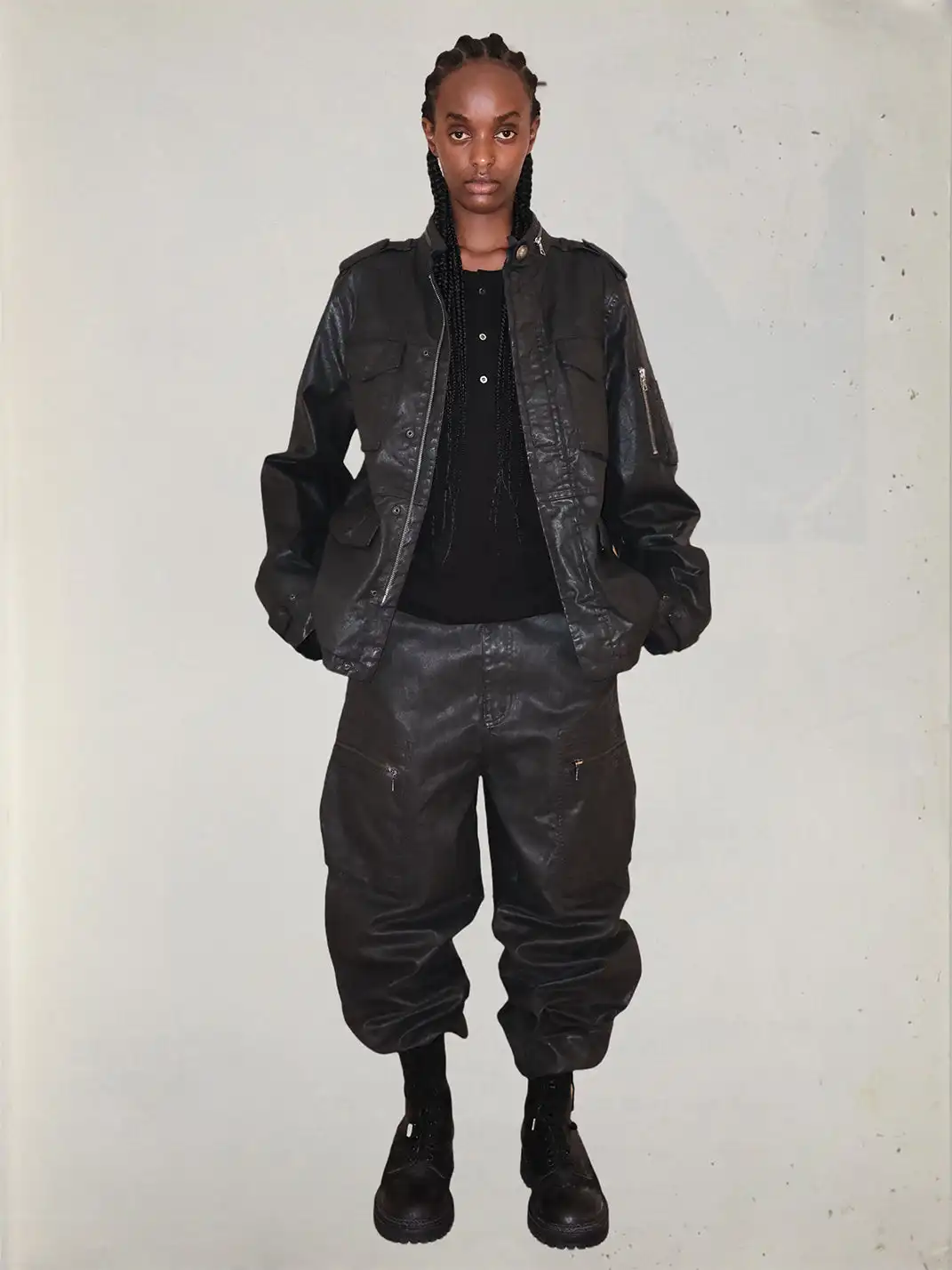UNKNOWNWORLD | Waxed Zipper Pocket Cargo Pants