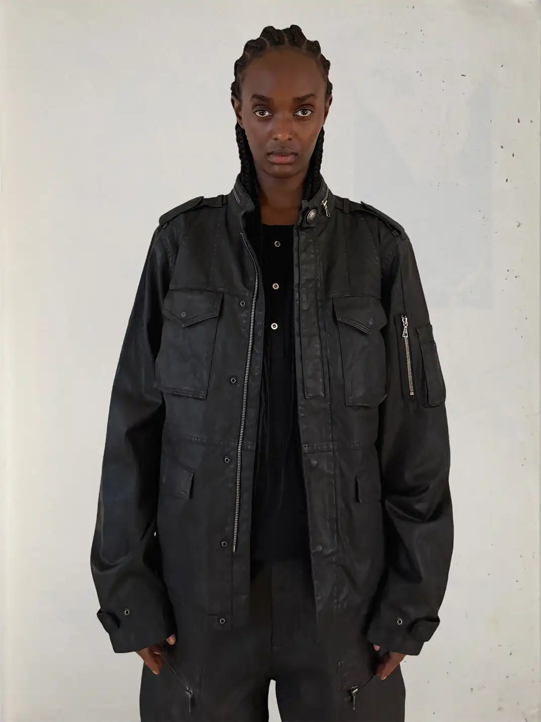 UNKNOWNWORLD | Waxed Deconstructed Multi-Pocket Zip Jacket