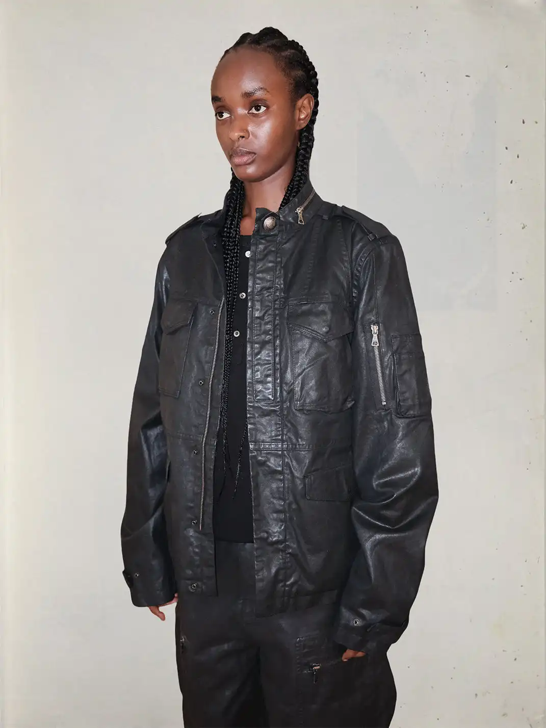 UNKNOWNWORLD | Waxed Deconstructed Multi-Pocket Zip Jacket