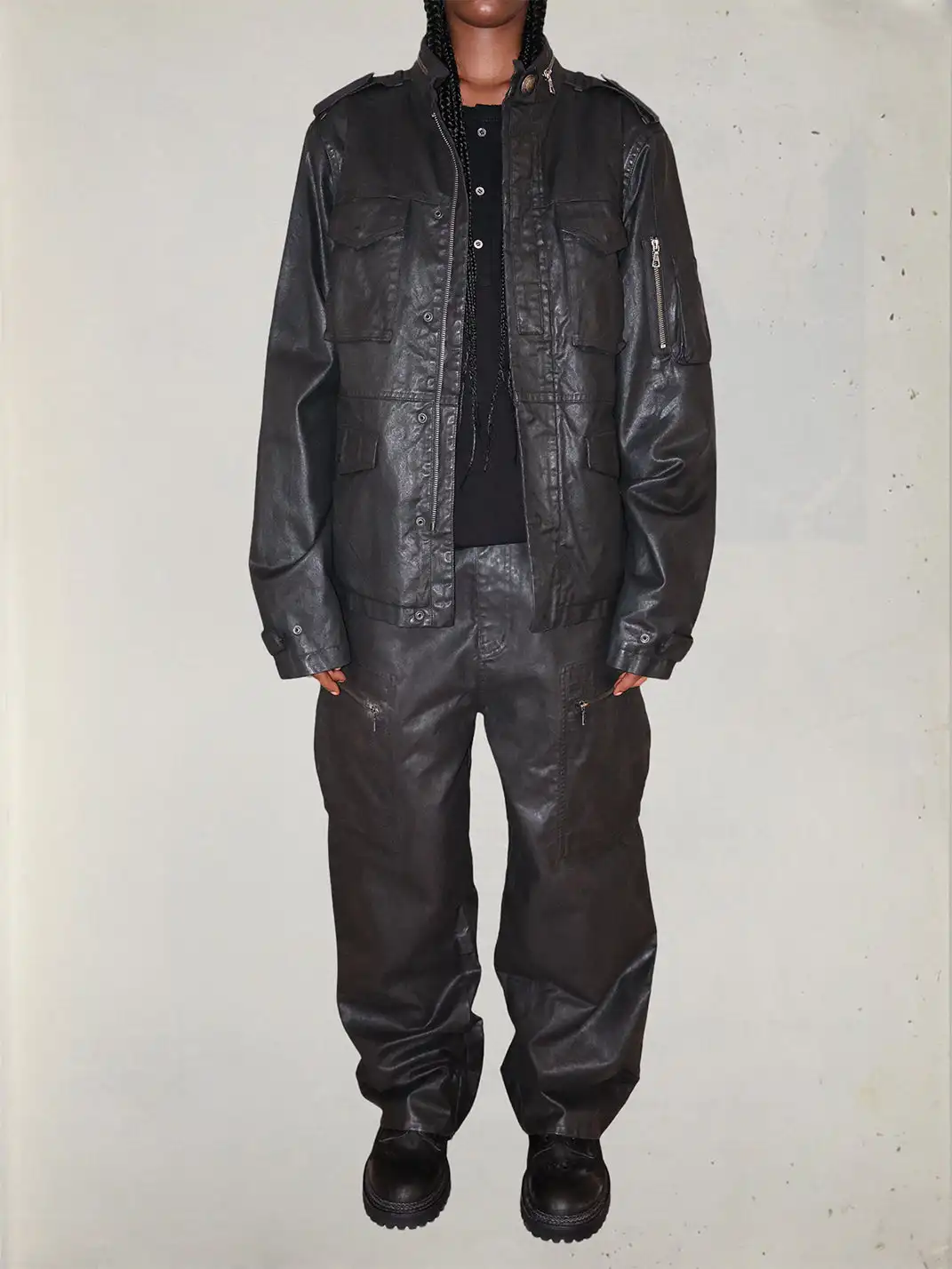 UNKNOWNWORLD | Waxed Deconstructed Multi-Pocket Zip Jacket
