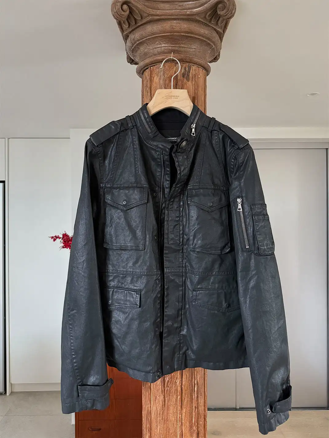UNKNOWNWORLD | Waxed Deconstructed Multi-Pocket Zip Jacket