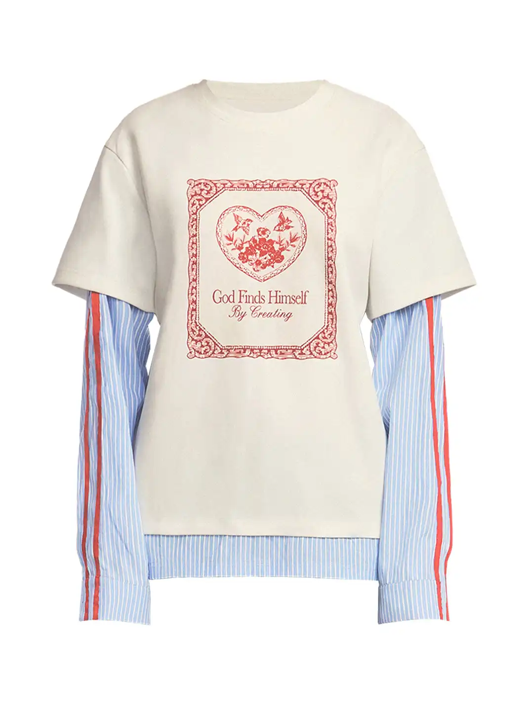OIPWORD | "Free Bird" Print Faux Two-Piece Long-Sleeved Top