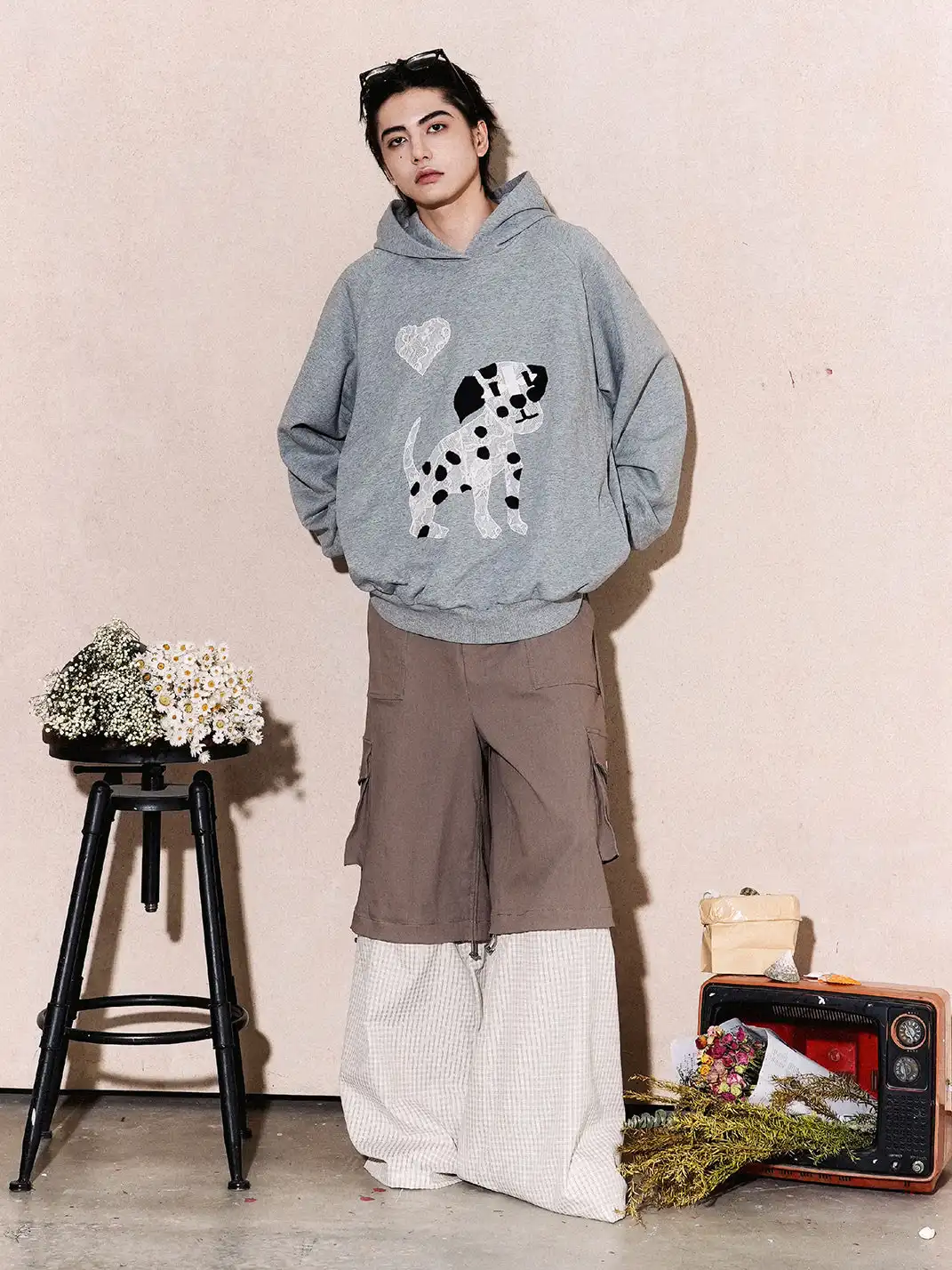OIPWORD | Detachable Plaid Multi-Pocket Wide-Leg Cargo
