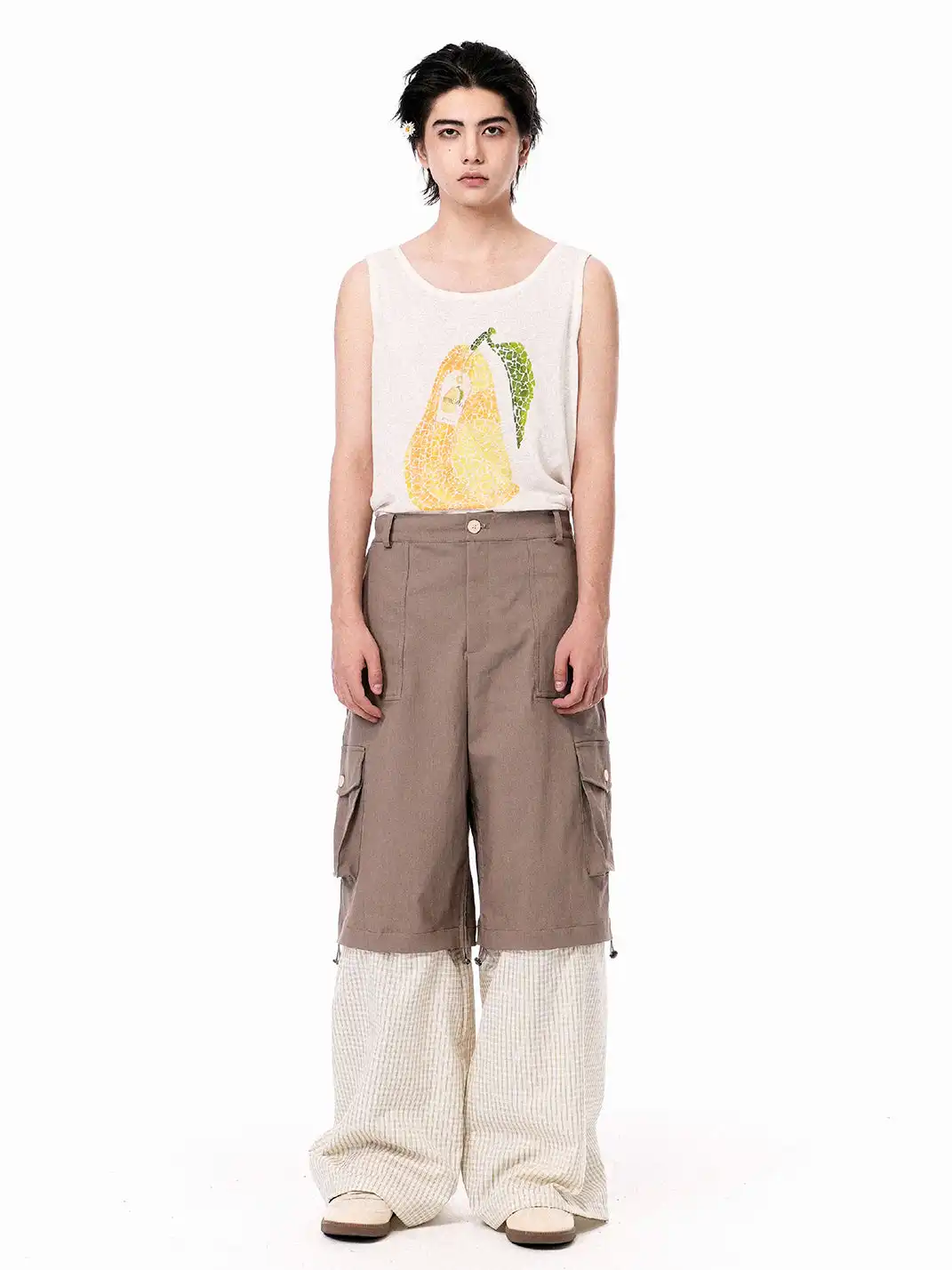 OIPWORD | Detachable Plaid Multi-Pocket Wide-Leg Cargo