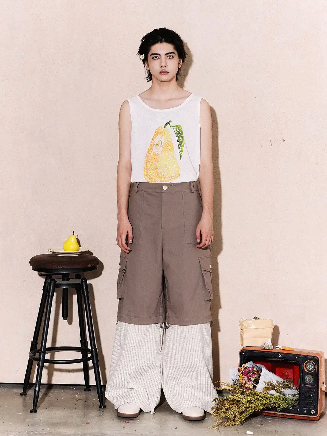 OIPWORD | Detachable Plaid Multi-Pocket Wide-Leg Cargo
