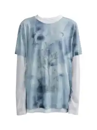 OIPWORD | “Moon-Perching Tree” Printed Double-Layer Long Sleeve Top