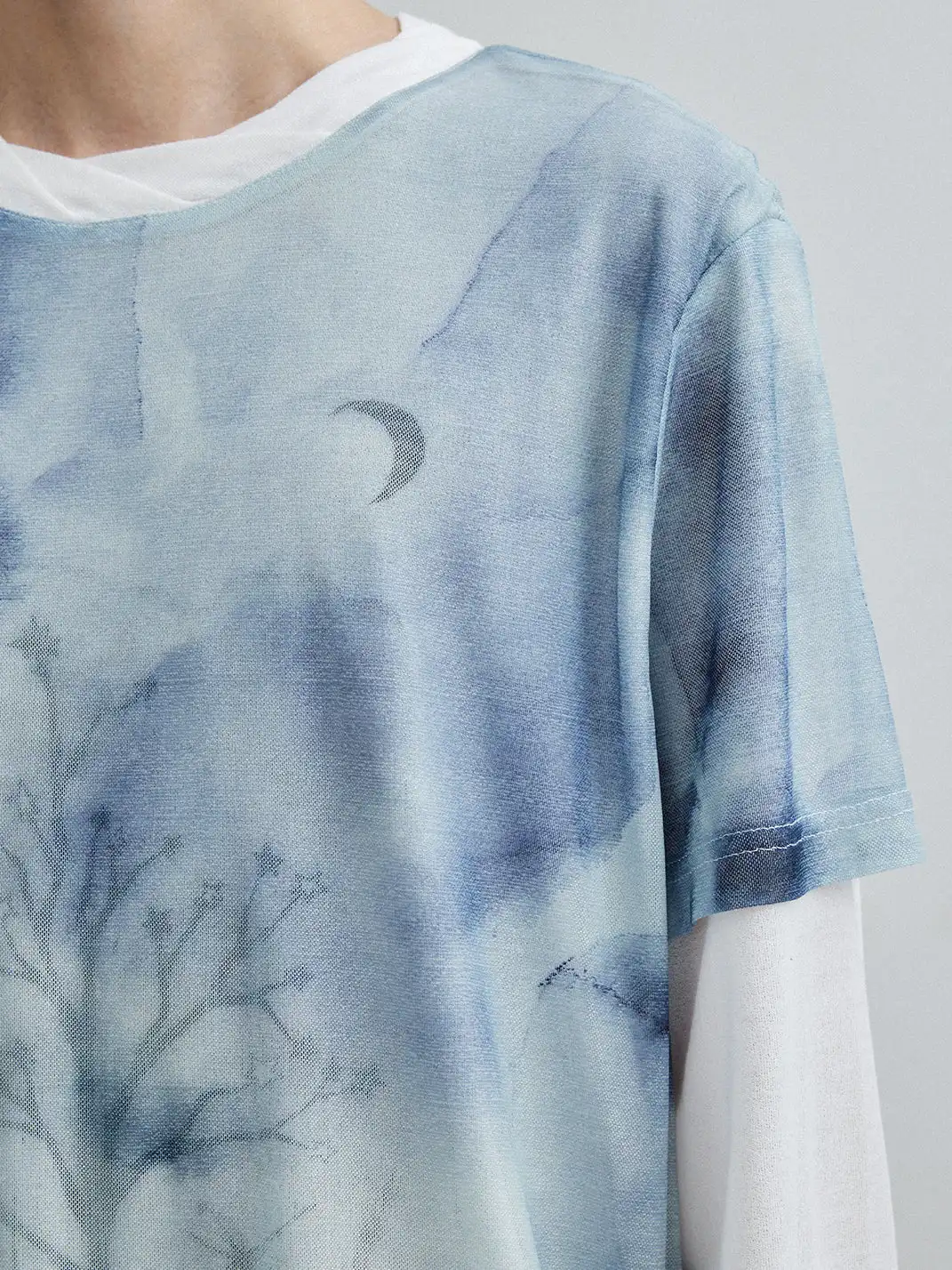 OIPWORD | “Moon-Perching Tree” Printed Double-Layer Long Sleeve Top