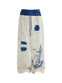OIPWORD | Distressed Ship Graphic Double-Waist Pants