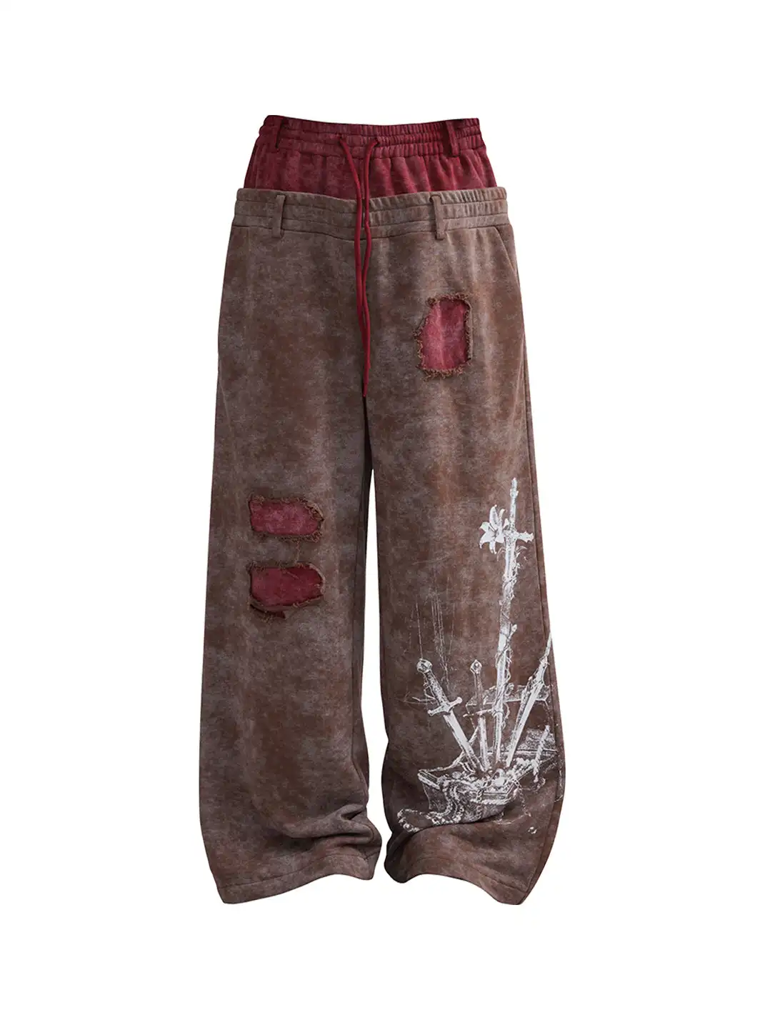 OIPWORD | Distressed Ship Graphic Double-Waist Pants