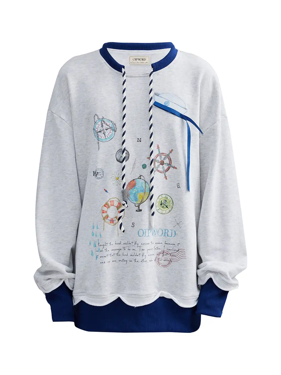 OIPWORD | Voyager Graphic Scallop-Hem Sweatshirt