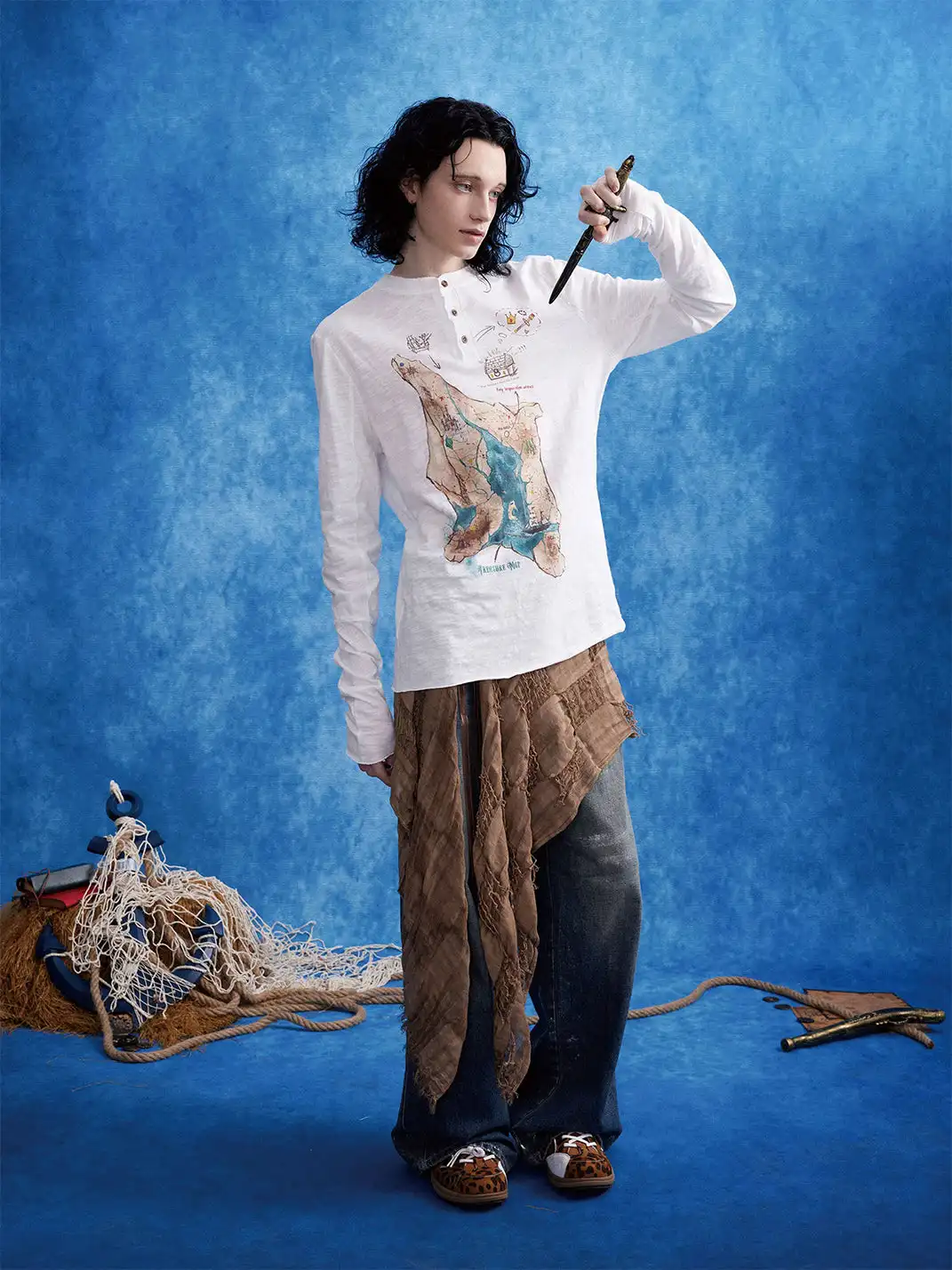 OIPWORD | Treasure Map Henley Long-Sleeve Tee