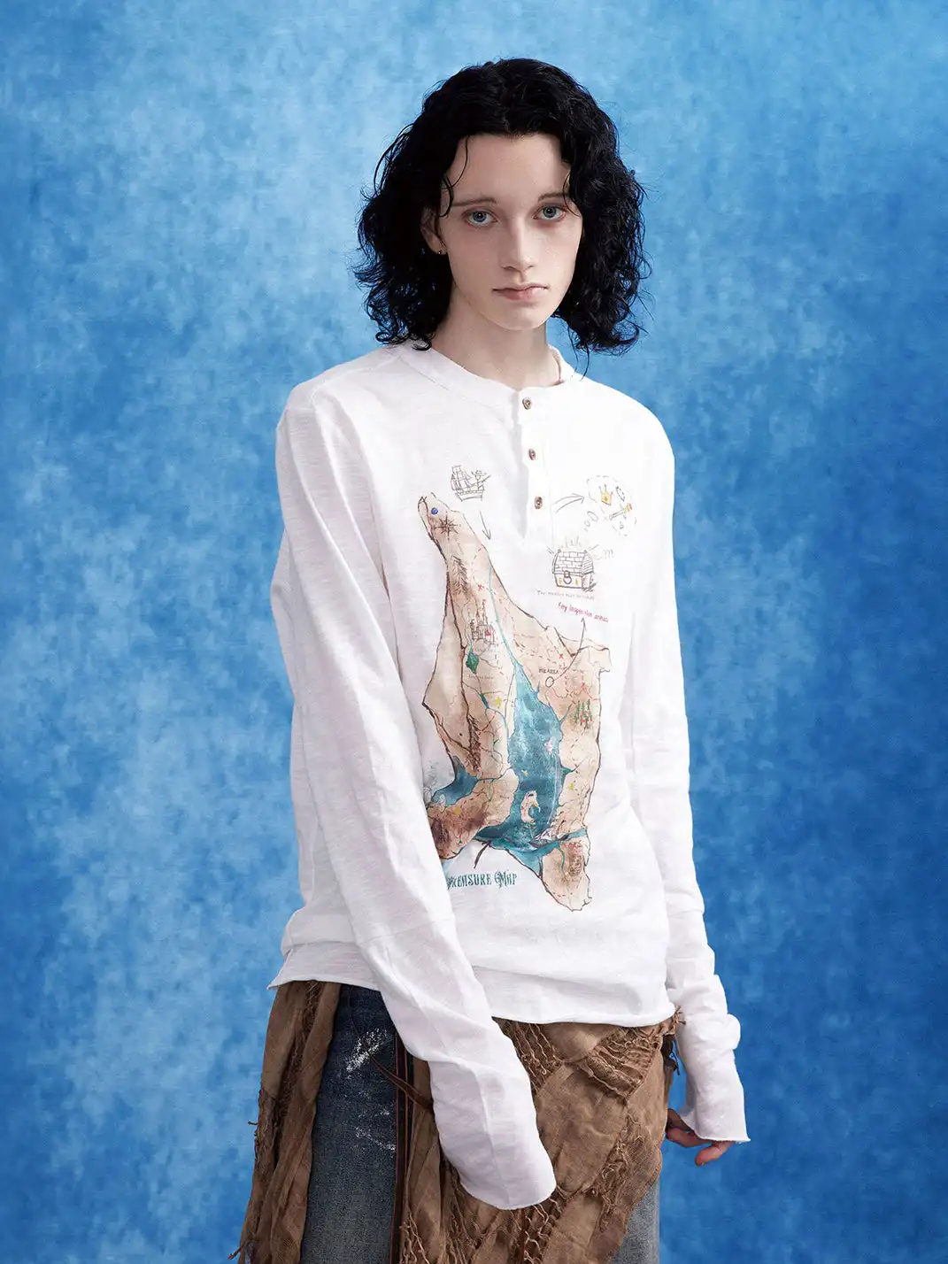 OIPWORD | Treasure Map Henley Long-Sleeve Tee