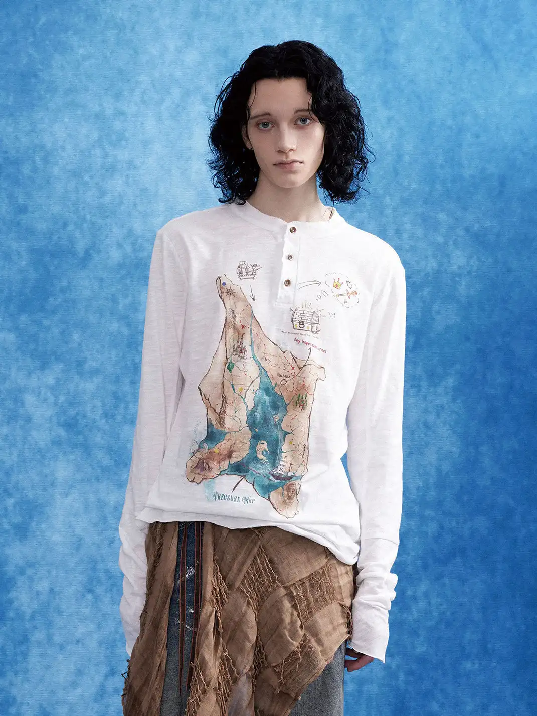 OIPWORD | Treasure Map Henley Long-Sleeve Tee