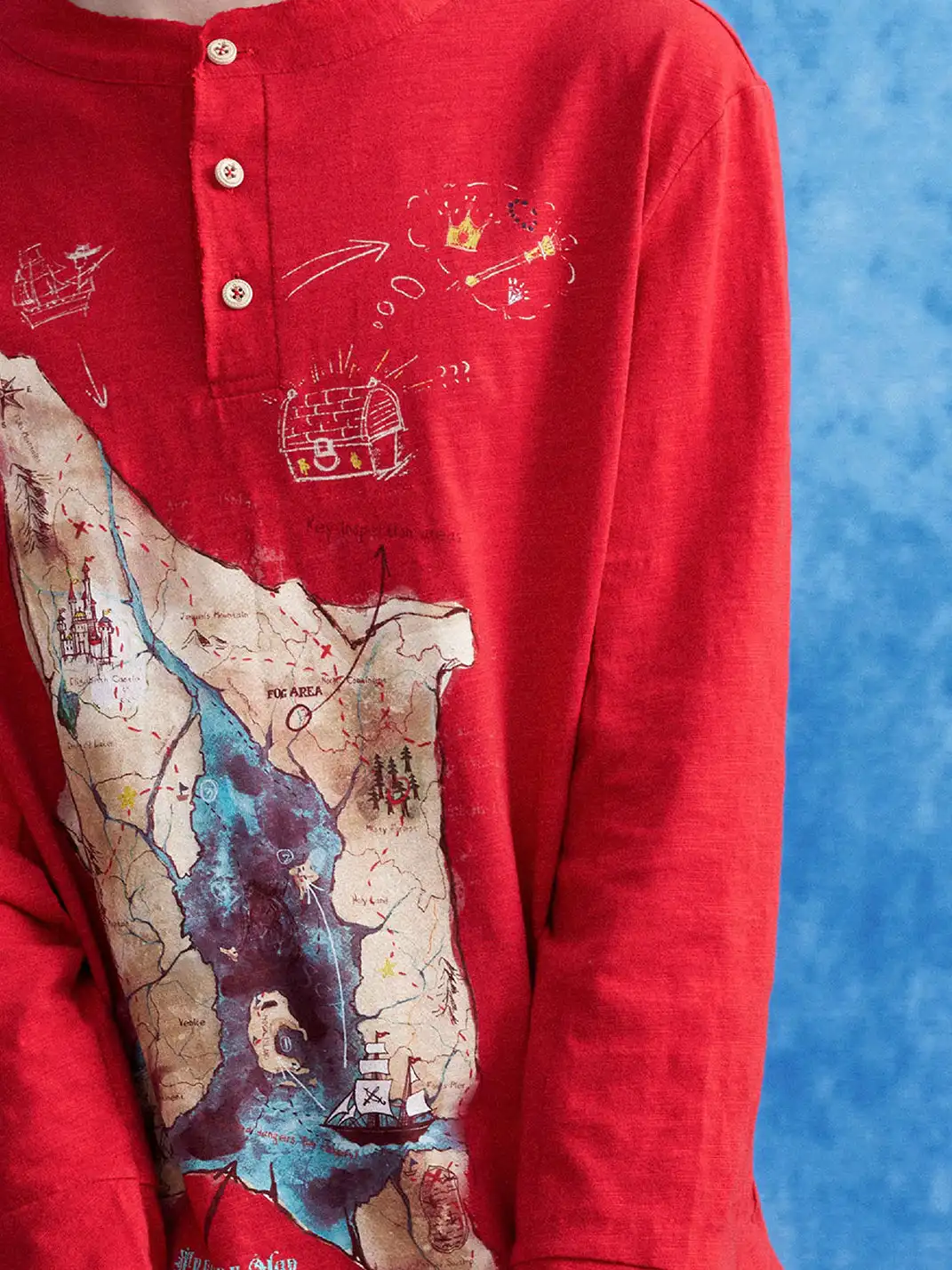 OIPWORD | Treasure Map Henley Long-Sleeve Tee