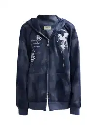 OIPWORD | Embroidered Distressed Dual-Zip Hoodie