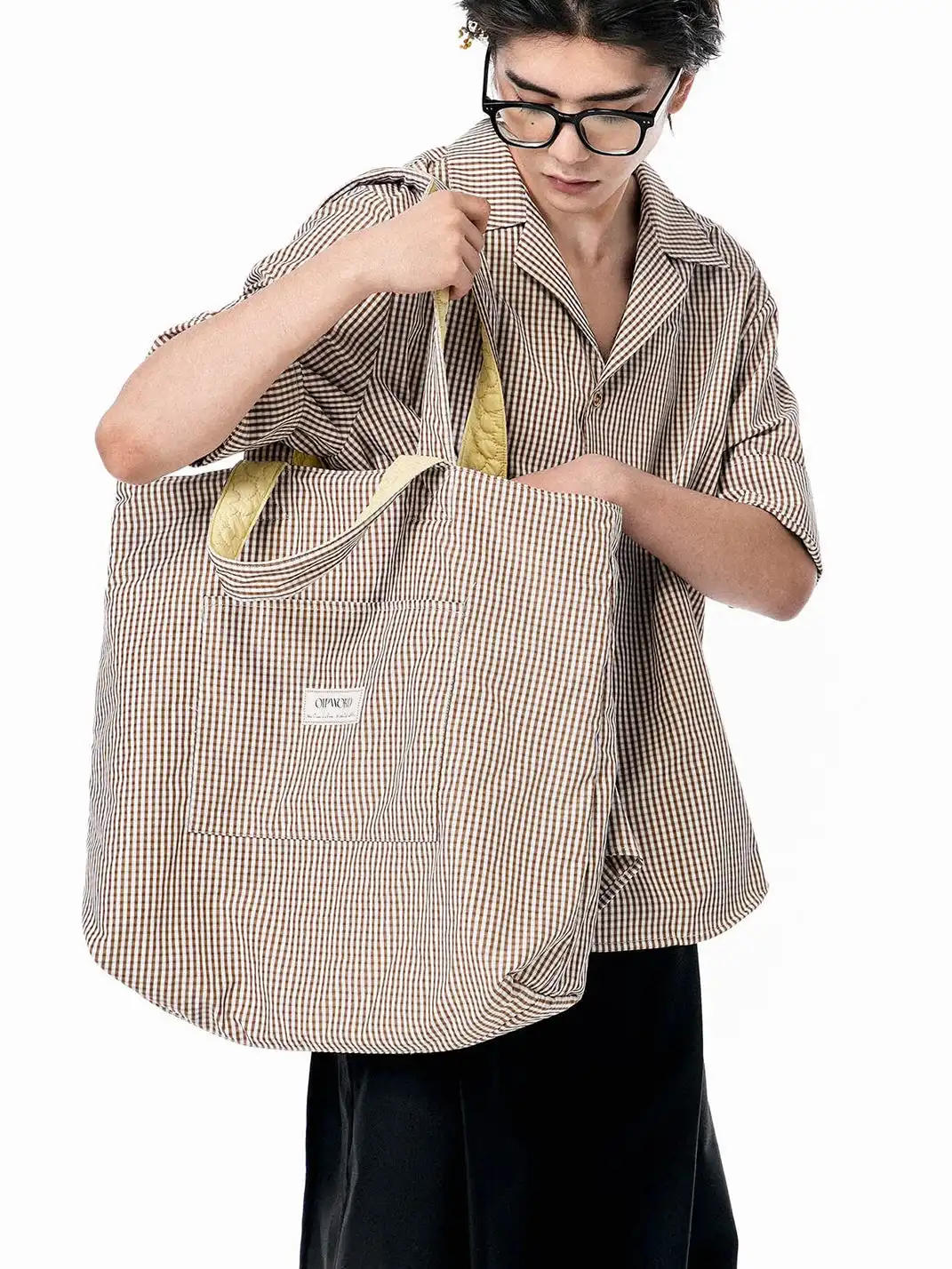 OIPWORD | Reversible Quilted & Check Tote Bag