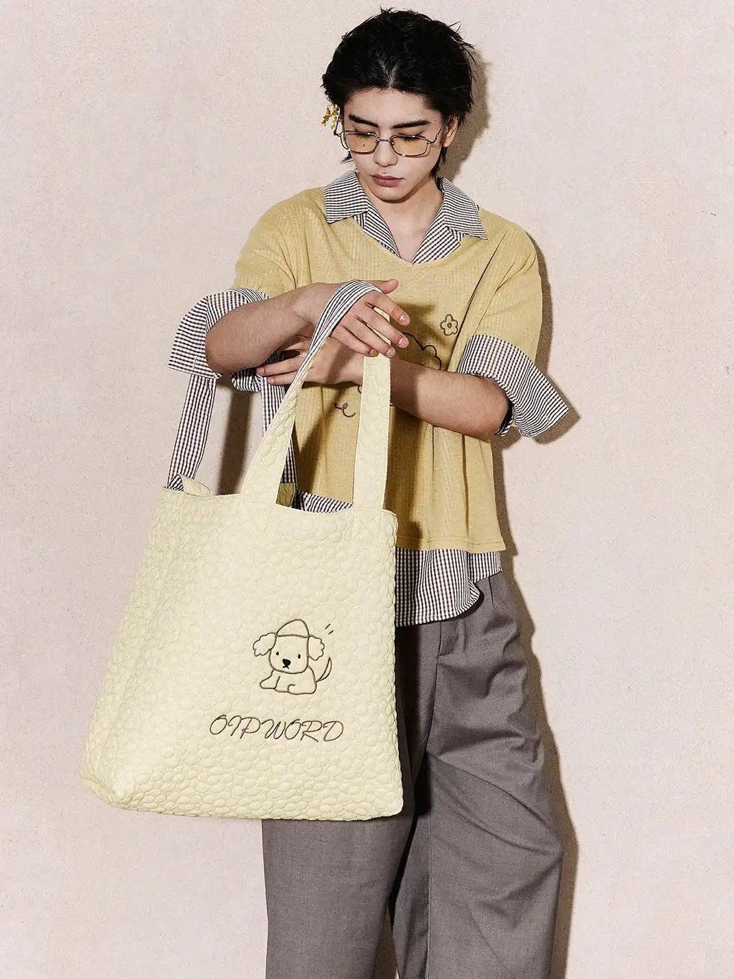 OIPWORD | Reversible Quilted & Check Tote Bag