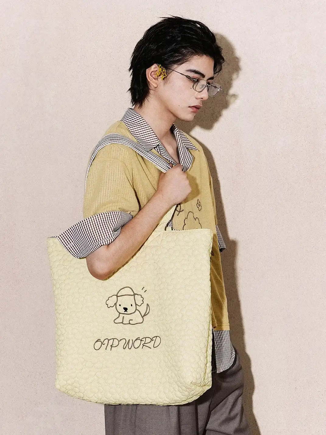 OIPWORD | Reversible Quilted & Check Tote Bag