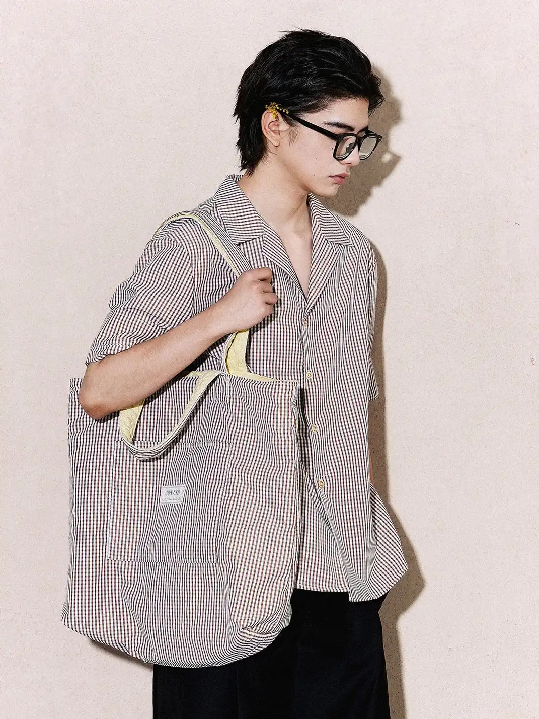 OIPWORD | Reversible Quilted & Check Tote Bag