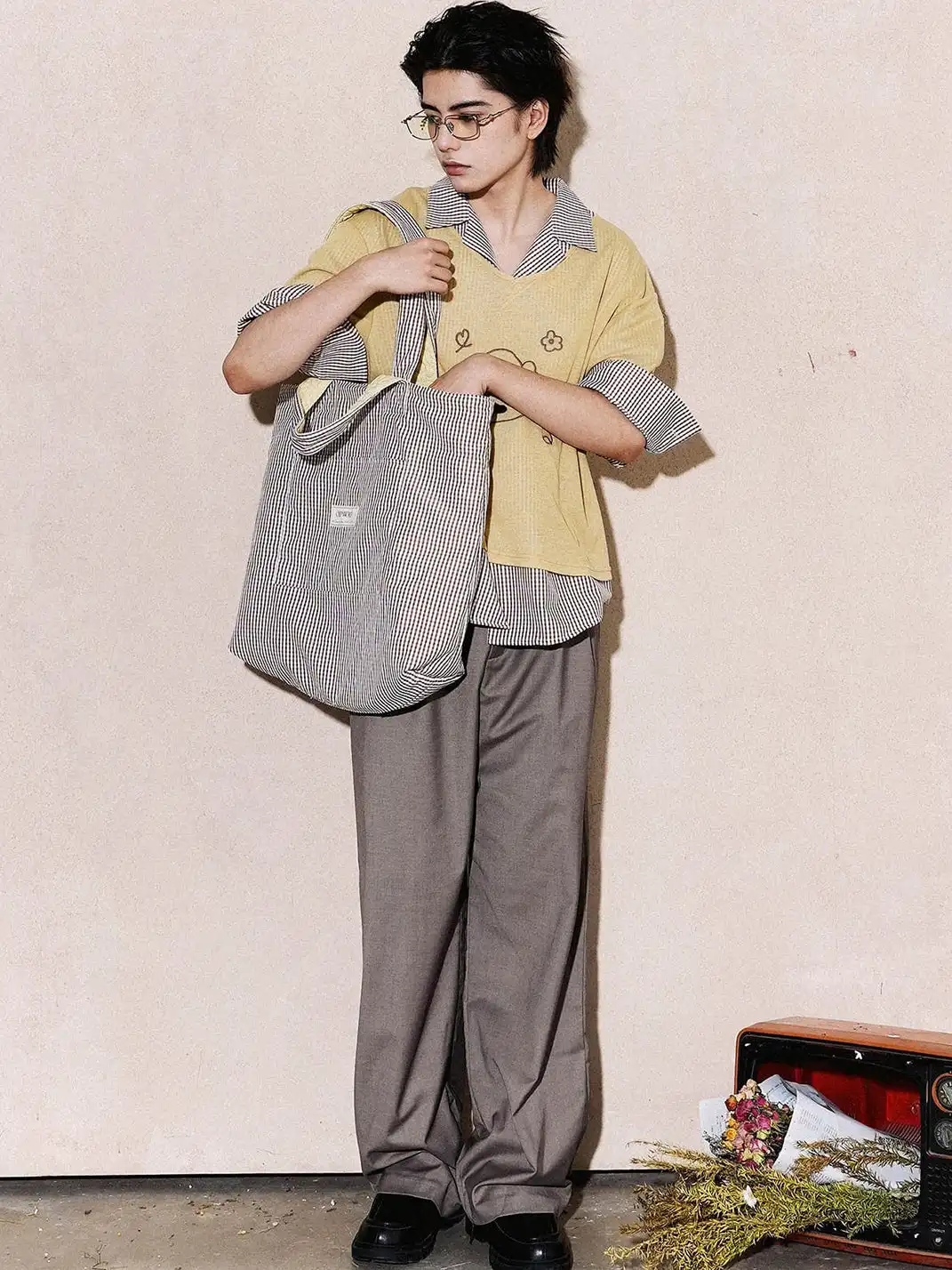 OIPWORD | Reversible Quilted & Check Tote Bag