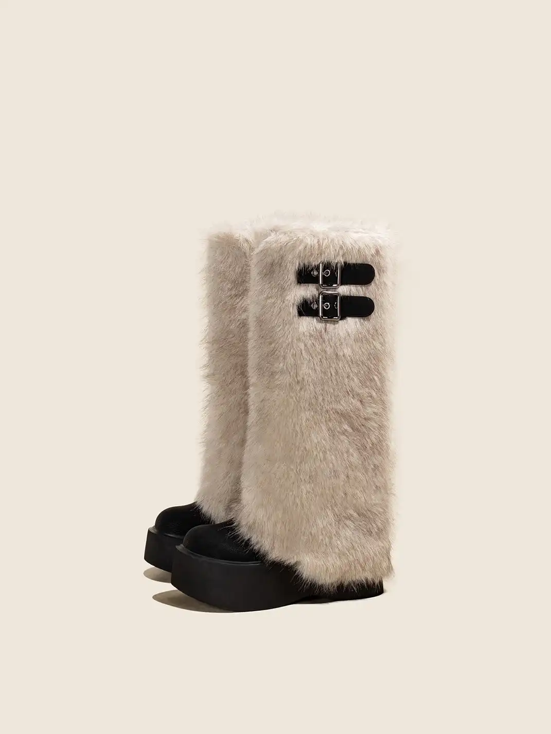 OLDMEOW | Double Buckle Faux Fur Platform Boots