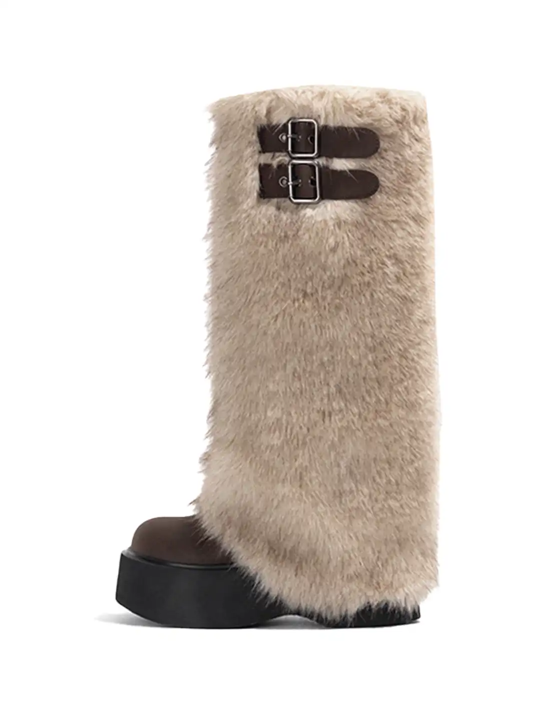 OLDMEOW | Double Buckle Faux Fur Platform Boots