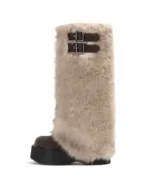 OLDMEOW | Double Buckle Faux Fur Platform Boots