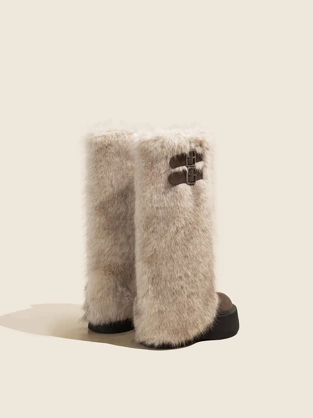 OLDMEOW | Double Buckle Faux Fur Platform Boots