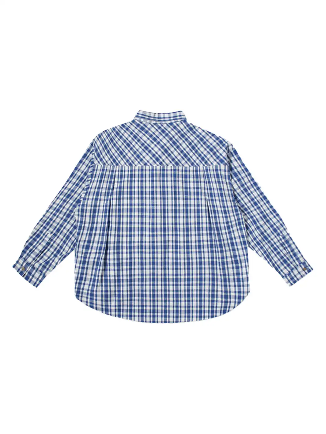 UNLIMITED MOTE | Plaid Linen-Blend Half-Open Collar Shirt Blue