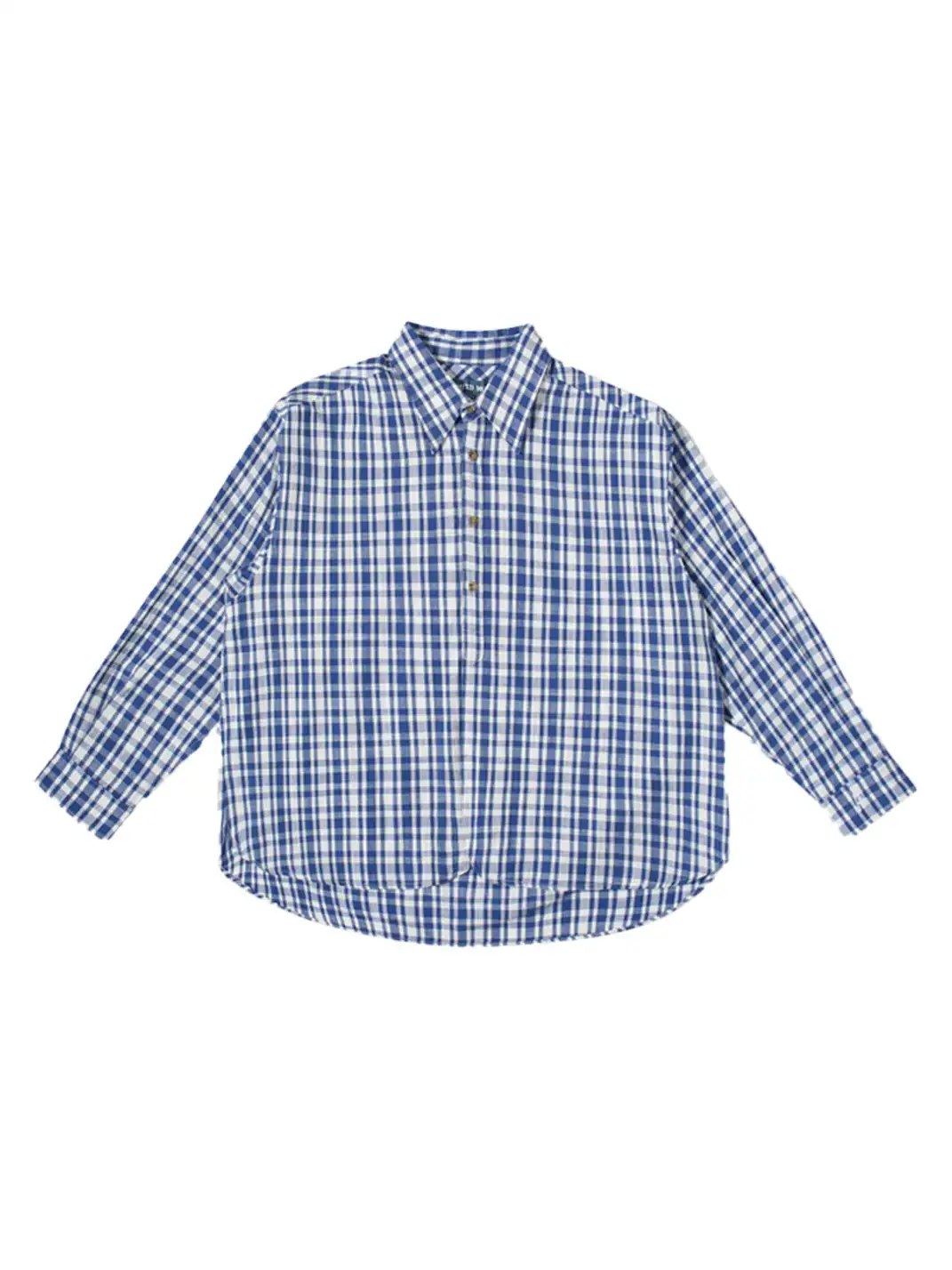 UNLIMITED MOTE | Plaid Linen-Blend Half-Open Collar Shirt Blue