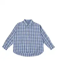 UNLIMITED MOTE | Plaid Linen-Blend Half-Open Collar Shirt Blue