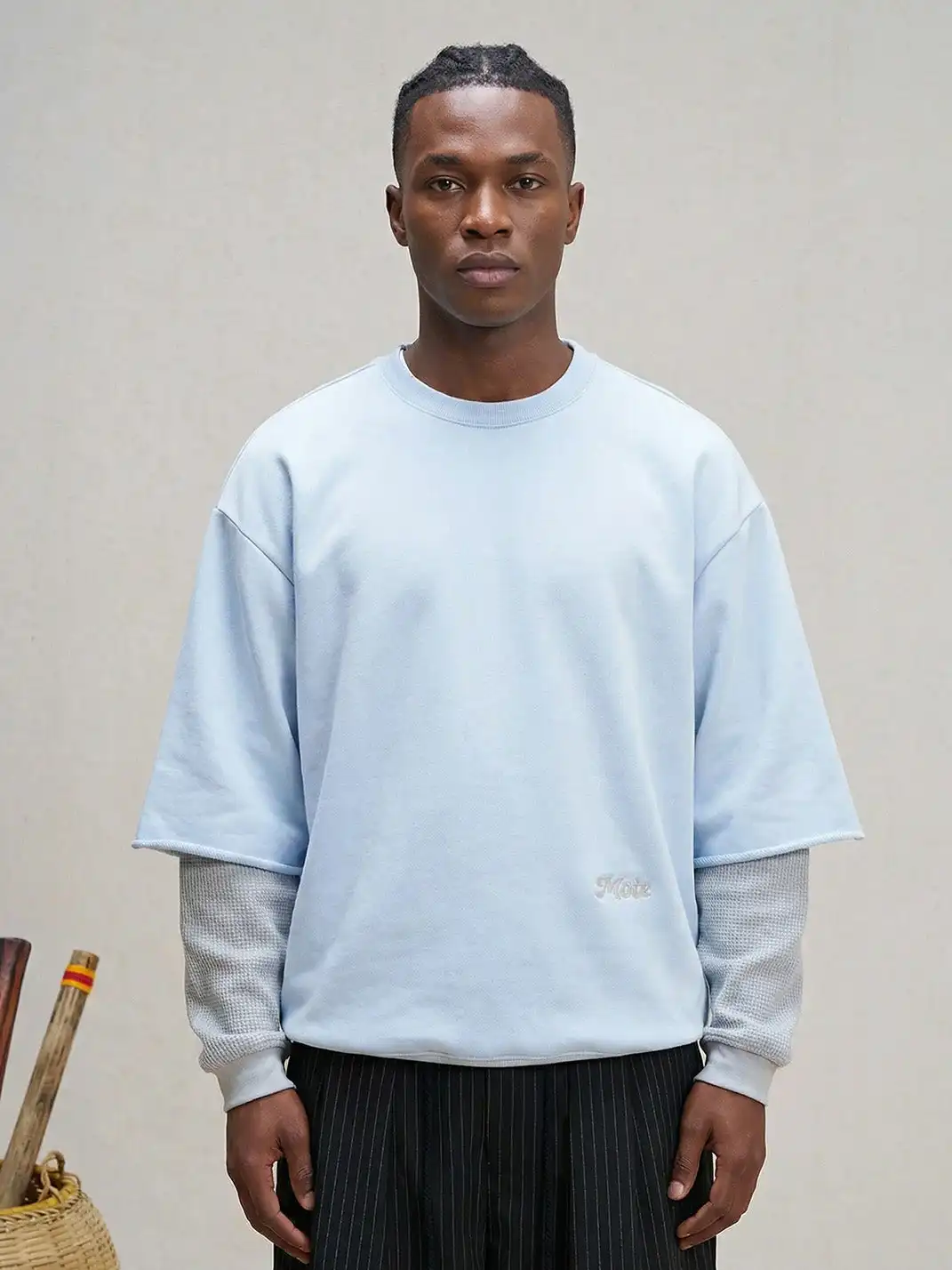 UNLIMITED MOTE | Waffle Sleeve Layered Drawstring Hem Sweatshirt