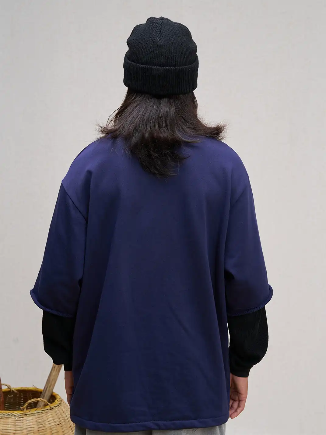 UNLIMITED MOTE | Waffle Sleeve Layered Drawstring Hem Sweatshirt