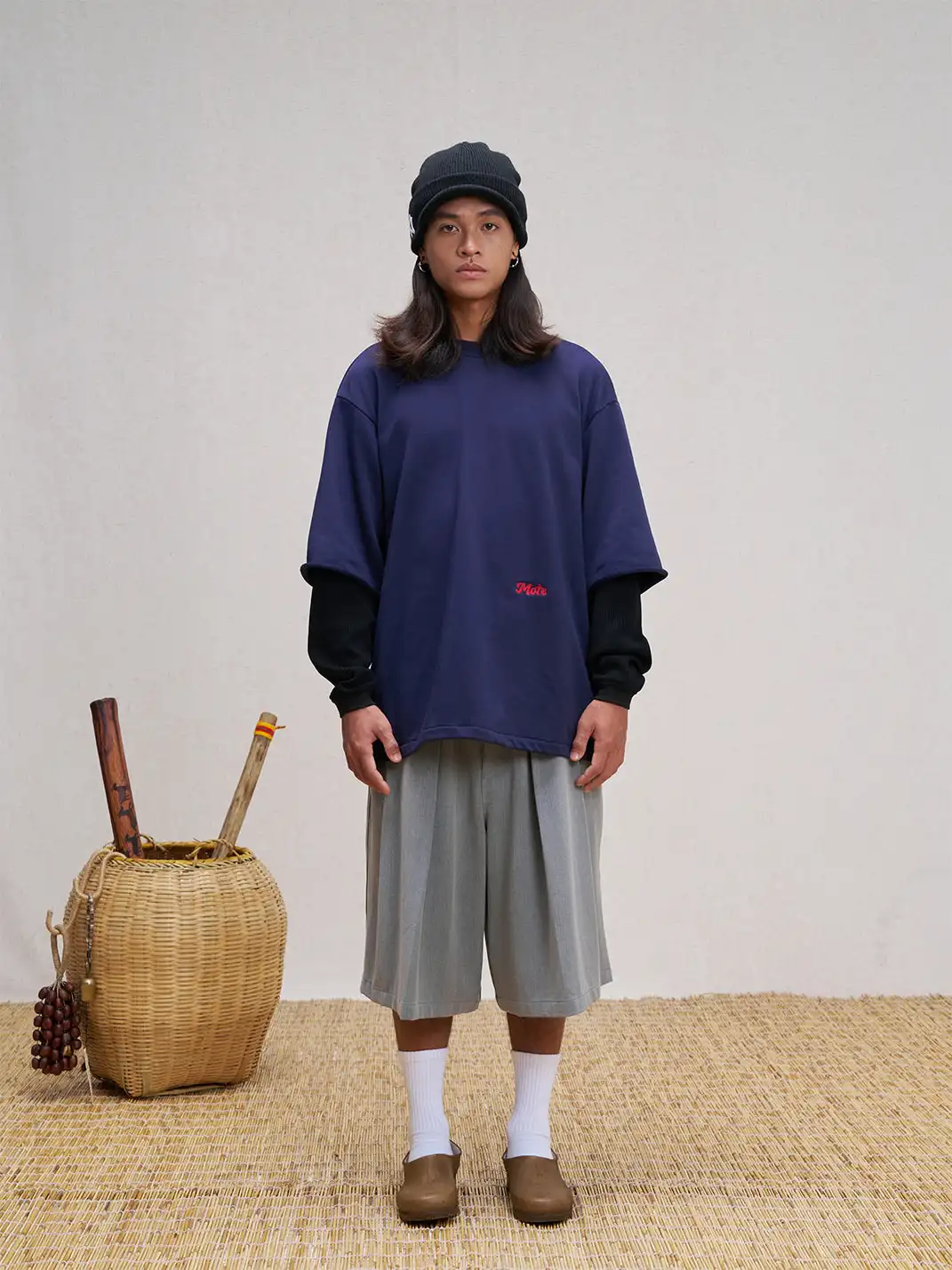 UNLIMITED MOTE | Waffle Sleeve Layered Drawstring Hem Sweatshirt