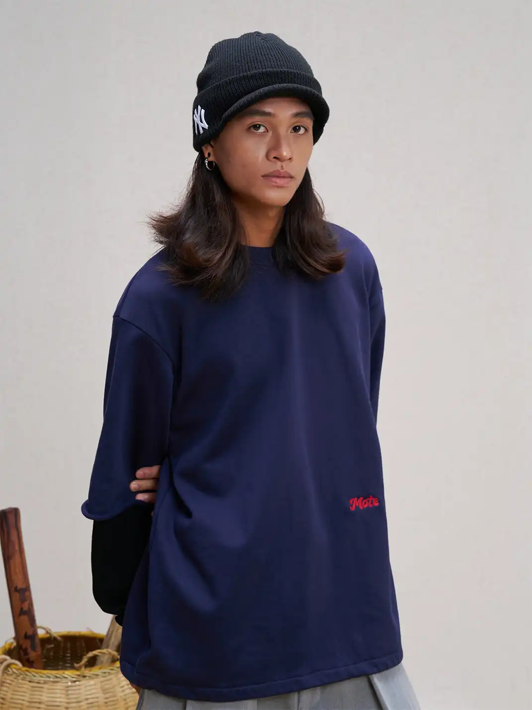 UNLIMITED MOTE | Waffle Sleeve Layered Drawstring Hem Sweatshirt