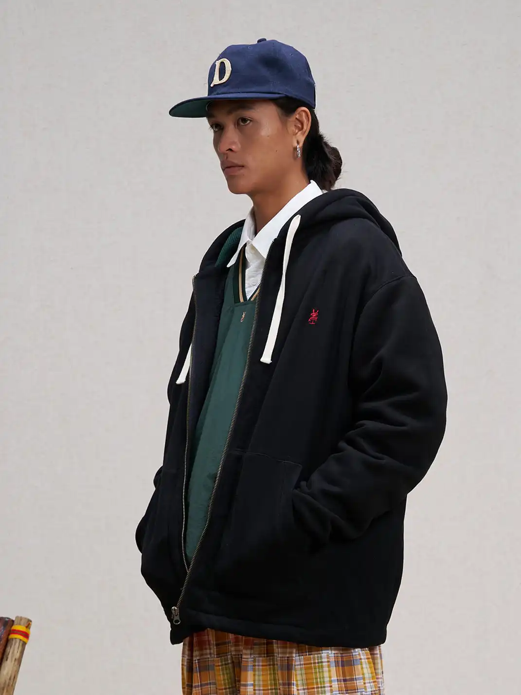 UNLIMITED MOTE | Embroidered Waffle Lining Drawstring Hood Jacket