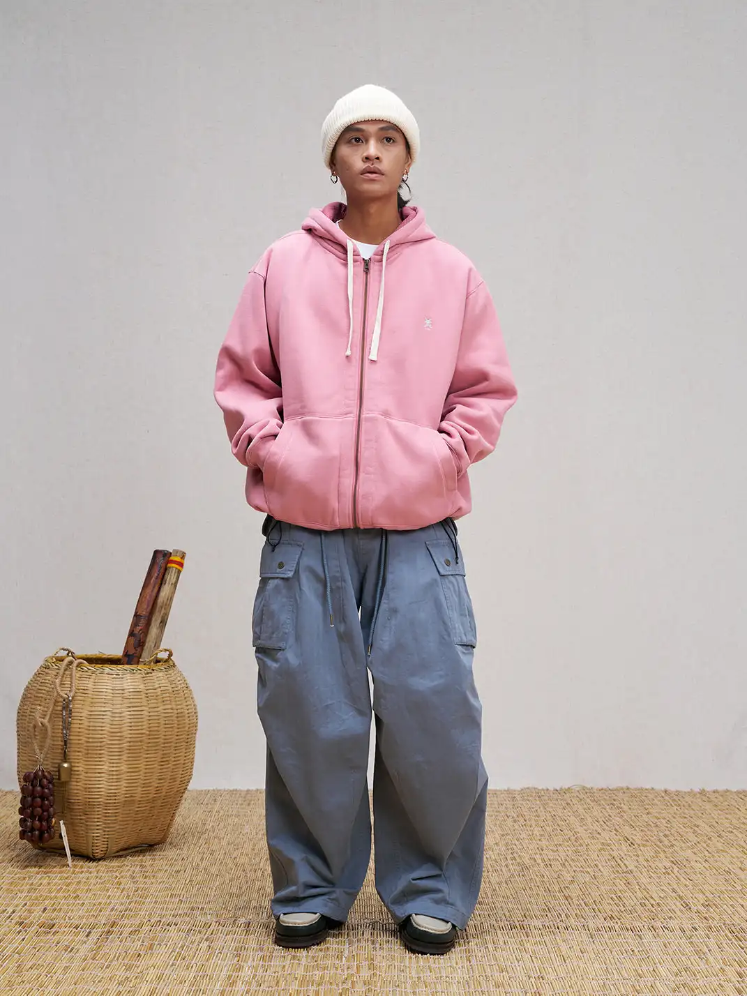 UNLIMITED MOTE | Embroidered Waffle Lining Drawstring Hood Jacket