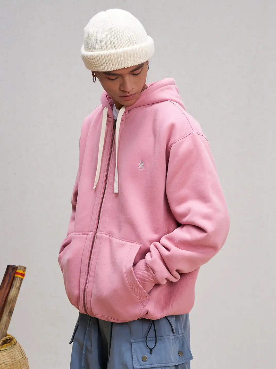 UNLIMITED MOTE | Embroidered Waffle Lining Drawstring Hood Jacket