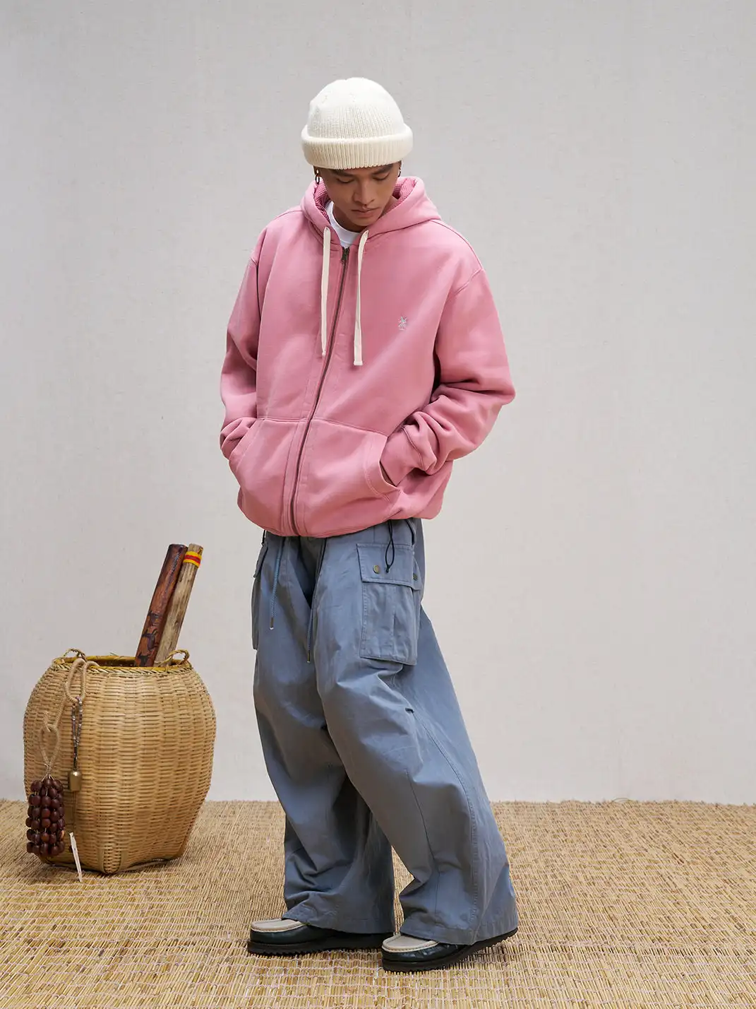 UNLIMITED MOTE | Embroidered Waffle Lining Drawstring Hood Jacket