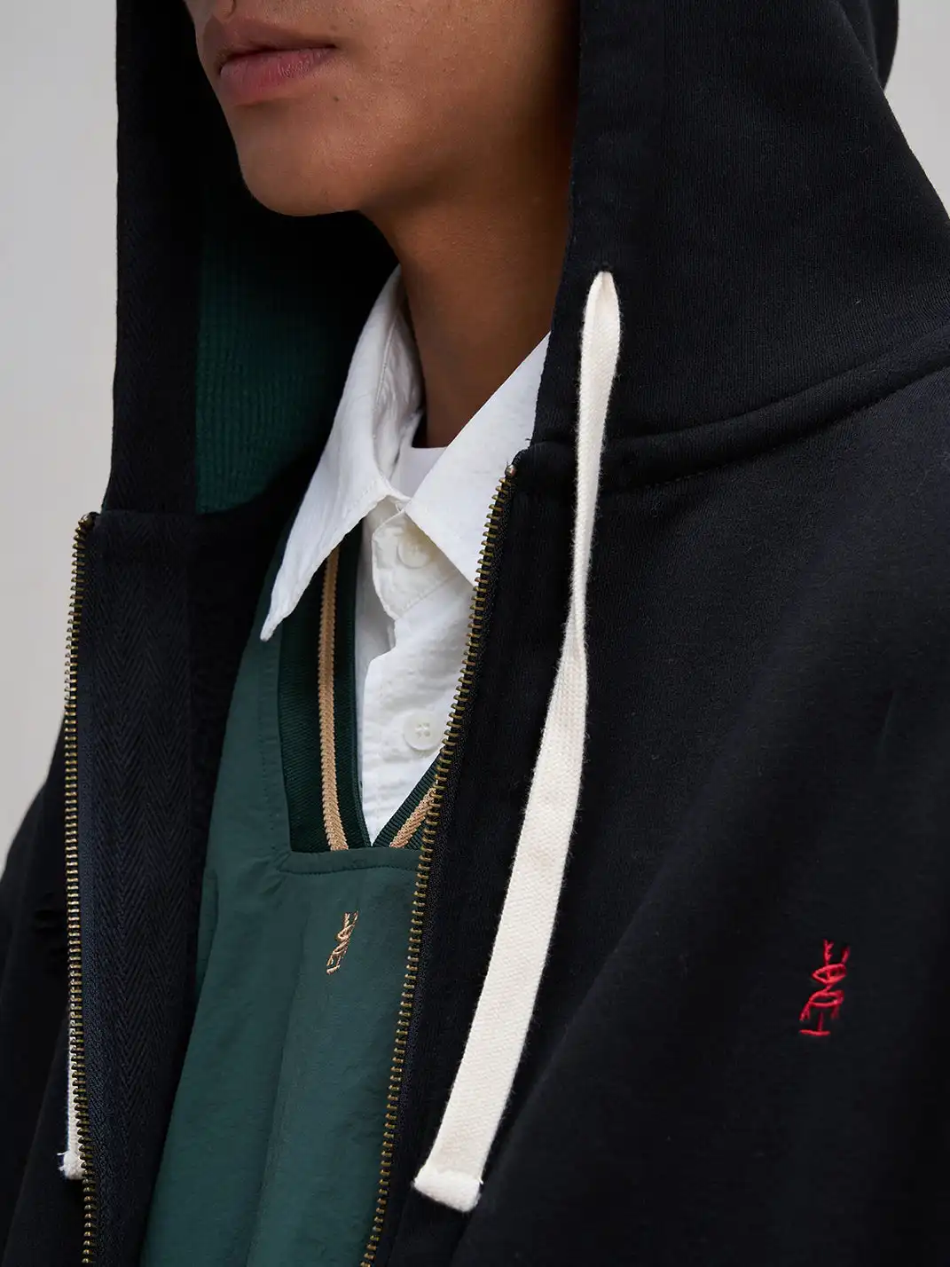 UNLIMITED MOTE | Embroidered Waffle Lining Drawstring Hood Jacket