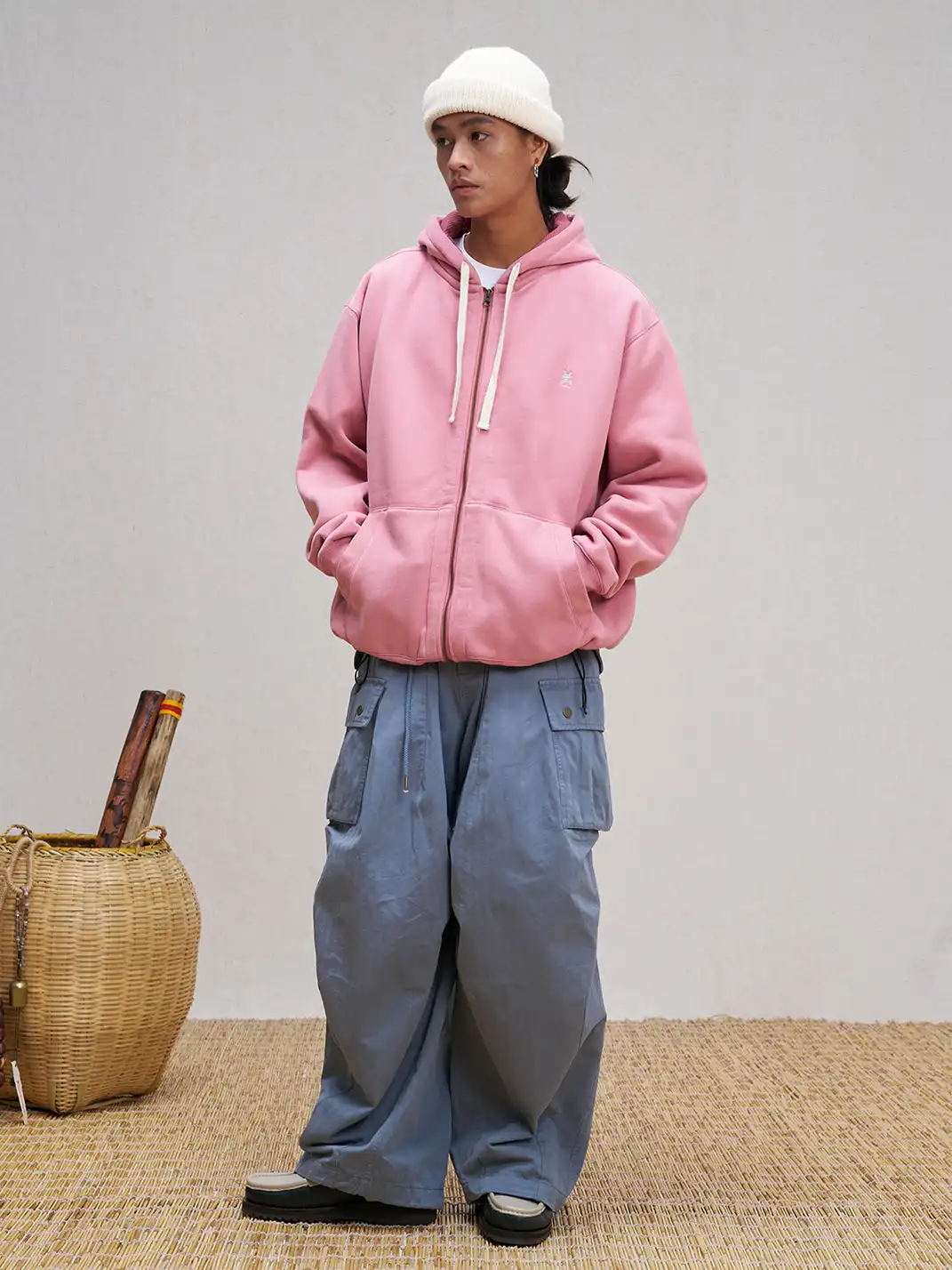 UNLIMITED MOTE | Embroidered Waffle Lining Drawstring Hood Jacket