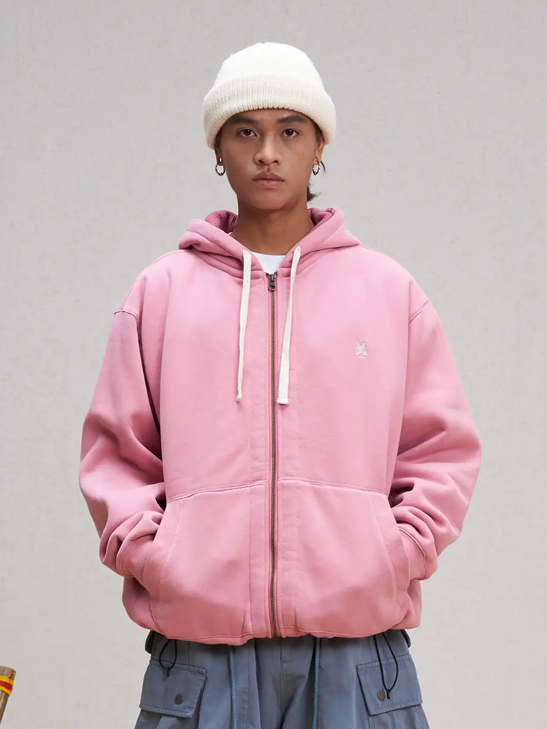 UNLIMITED MOTE | Embroidered Waffle Lining Drawstring Hood Jacket