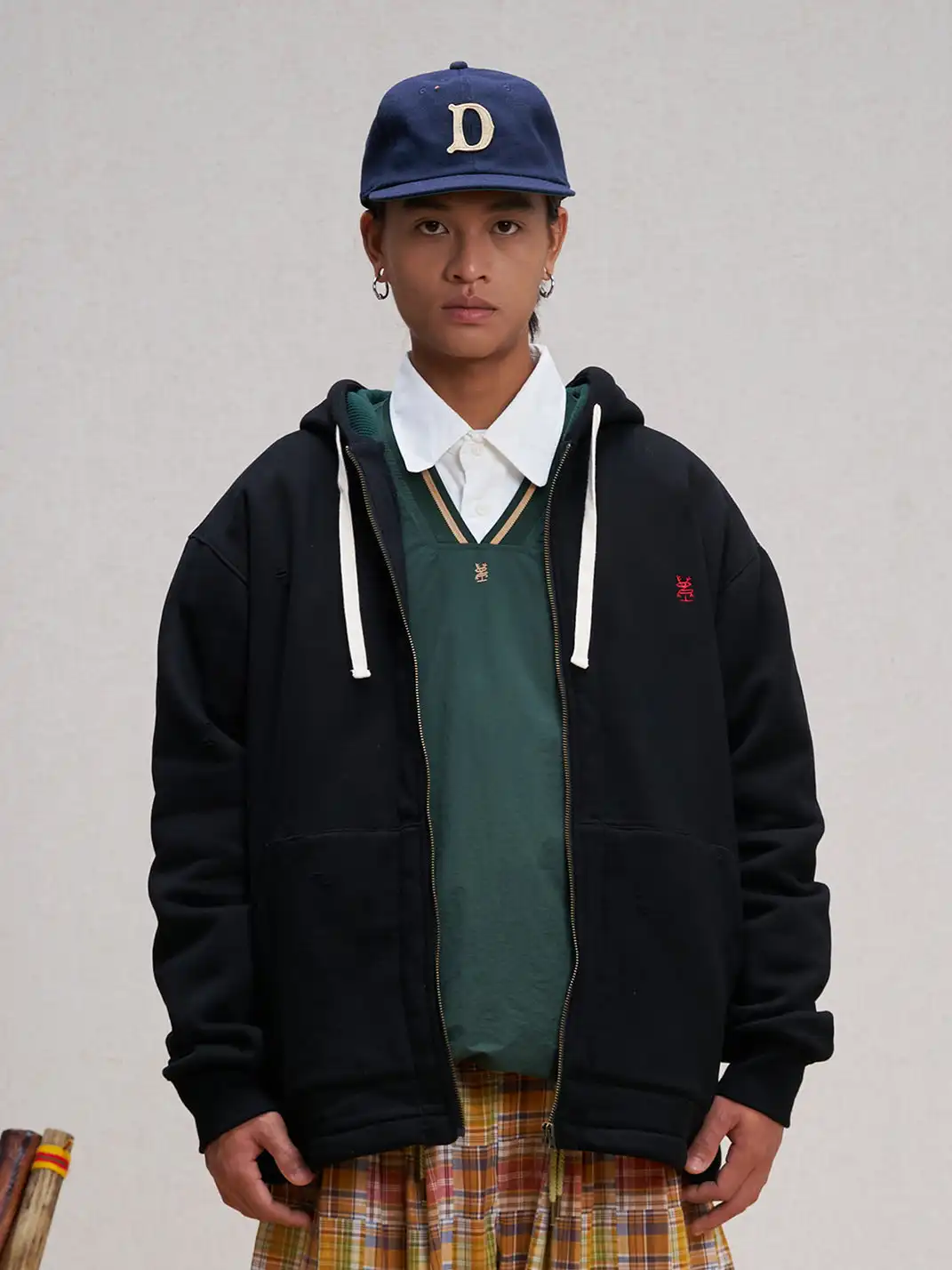 UNLIMITED MOTE | Embroidered Waffle Lining Drawstring Hood Jacket