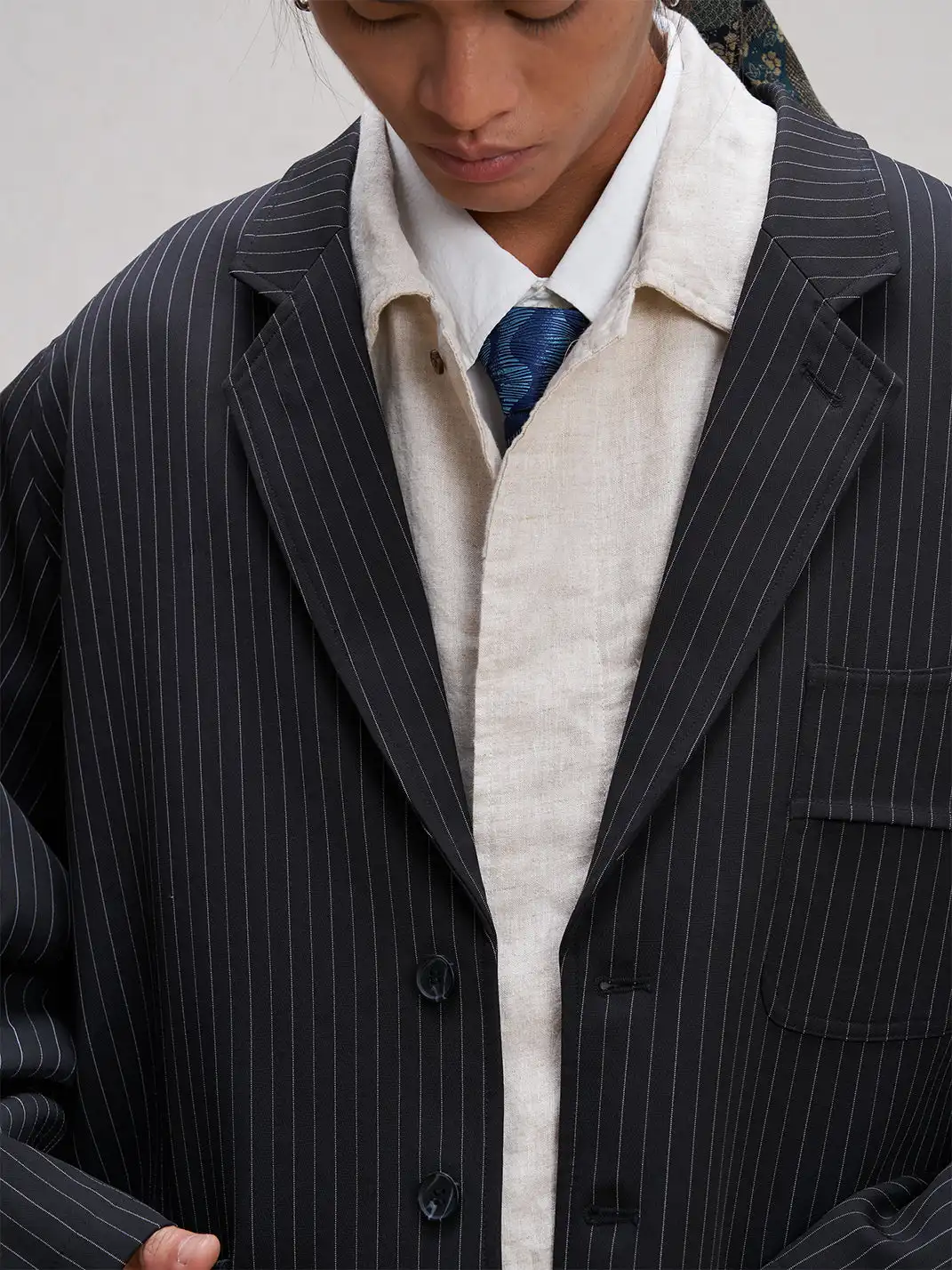 UNLIMITED MOTE | Striped Solid Color Pocket Suit Jacket